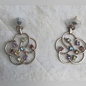 Chakra earrings, silver setting, multi gemstones, post back
